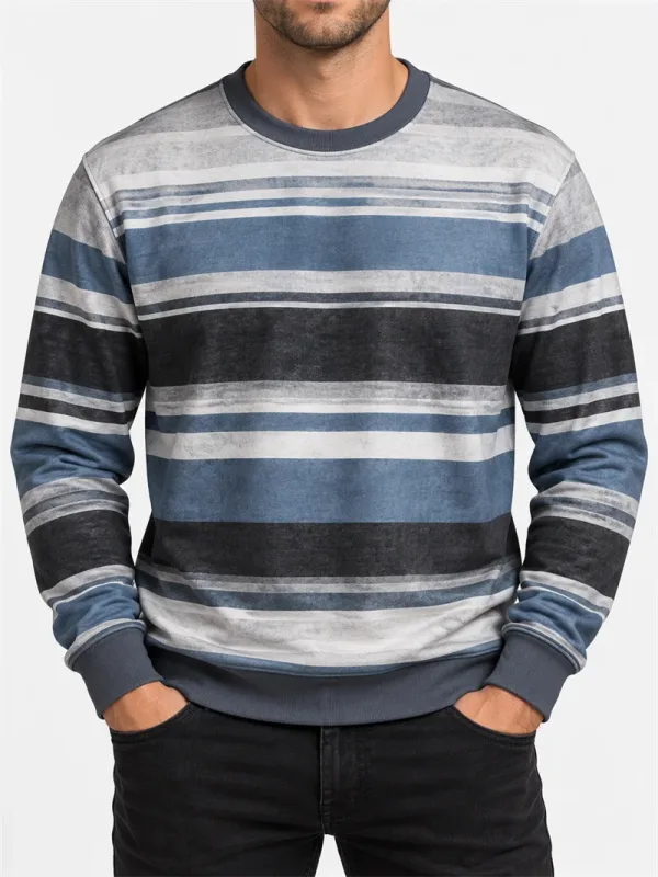 Men's Vintage Striped Crewneck Sweatshirt Casual Long Sleeve Pullover Color Block Autumn Streetwear Everyday Fashion Classic Top