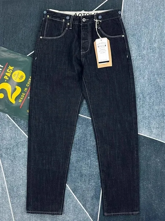 100% Cotton Back Paris buckle Spring Black Straight Jeans for Men American Retro Style Casual Japanese Slim Tapered Long Pants — image 7