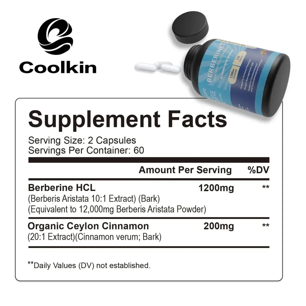 Premium Berberine HCl 1200 Mg Plus Organic Ceylon Cinnamon - Suporta sa Immune System Weight Management Supplement — image 2