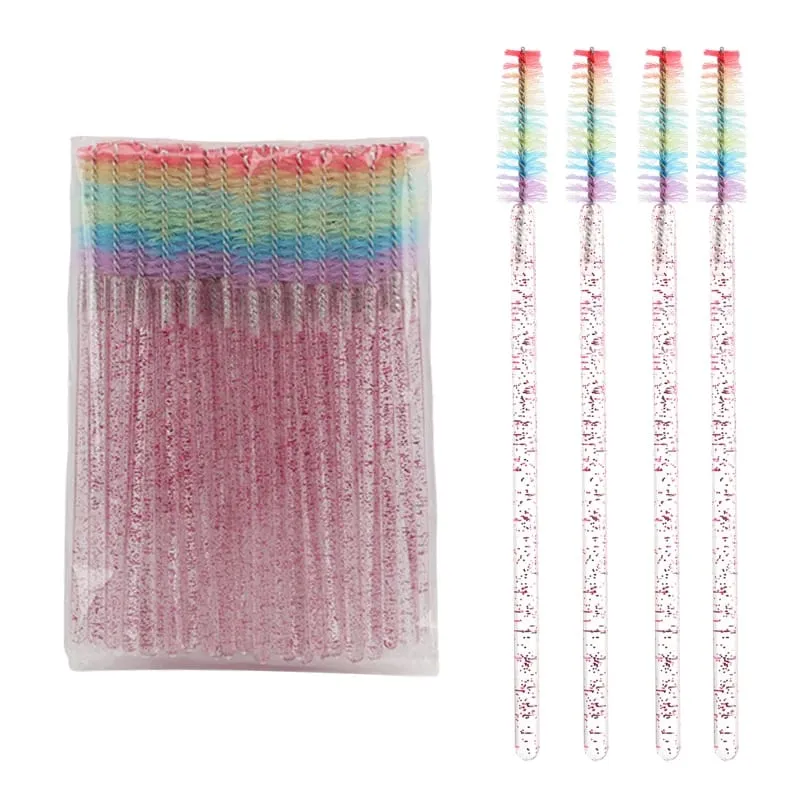 50pcs Disposable Crystal Eyelash Brush Lash Extension Makeup Brushes Mascara Wand Applicator Eyebrow Comb Rainbow Microbrush