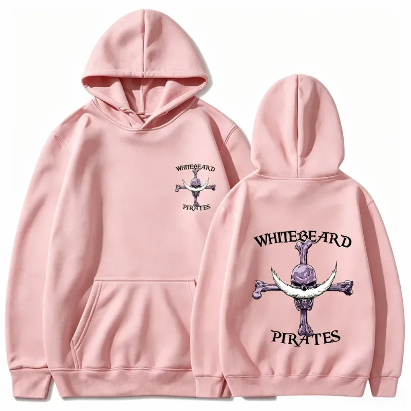 Felpa con cappuccio One Piece Pirati di Barbabianca, Felpa pullover con stampa, Top con cappuccio streetwear grafico anime Barbabianca Jolly Roger