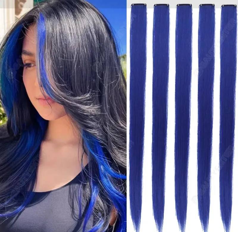 5PCS Klip Lurus Dalam Sambungan Rambut Klip Sorotan Sintetik Pada Potongan Rambut Rambut Fesyen Untuk Wanita Cosplay Pesta Harian — image 9