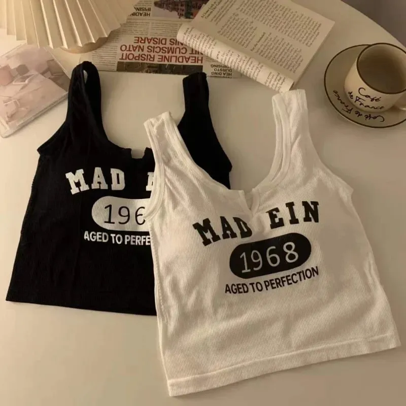 Sleeveless Casual Tank Camis for Women Spring Almighty Letter Print Femme Corset Crop Tops with Built In Bras Tanks Camisoles — image 4
