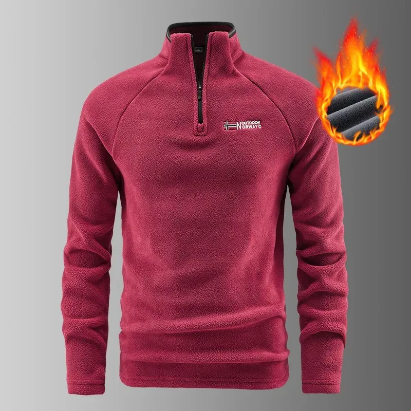 Autunm Winter Polar Fleece Sweatshirt for Men Thick Warm Stand Up Collar Half Zip Casual Base Layer Man Long Sleeve Sweater Man — image 3