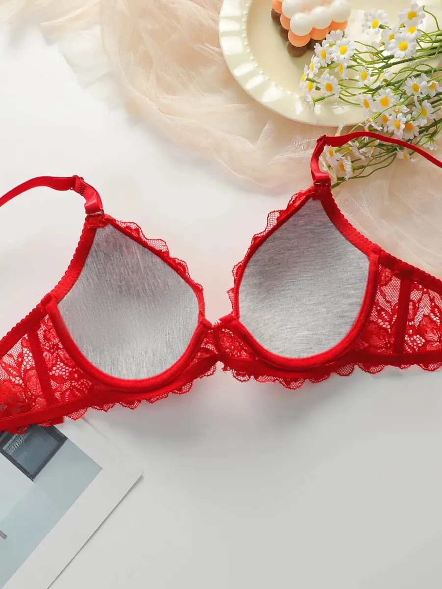 Red Lingerie lace cotton cup 2-piece set sexy and white toned lingerie set women's underwear set J3431 — image 4