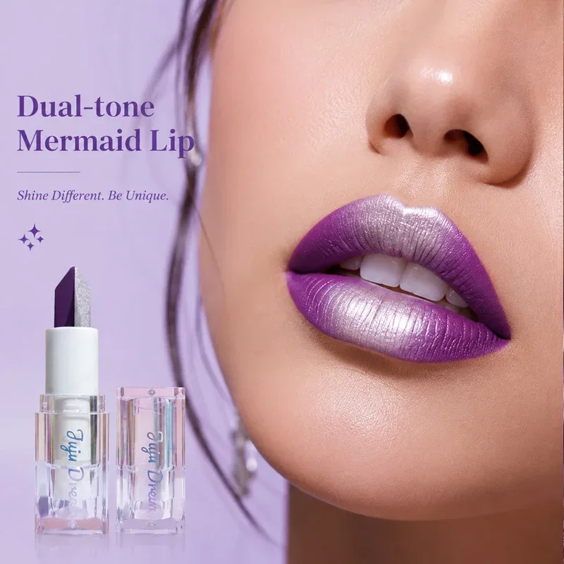 Dual-Color Gradient Mermaid Lipstick Shimmer Shiny Purple Moisturizing — image 4