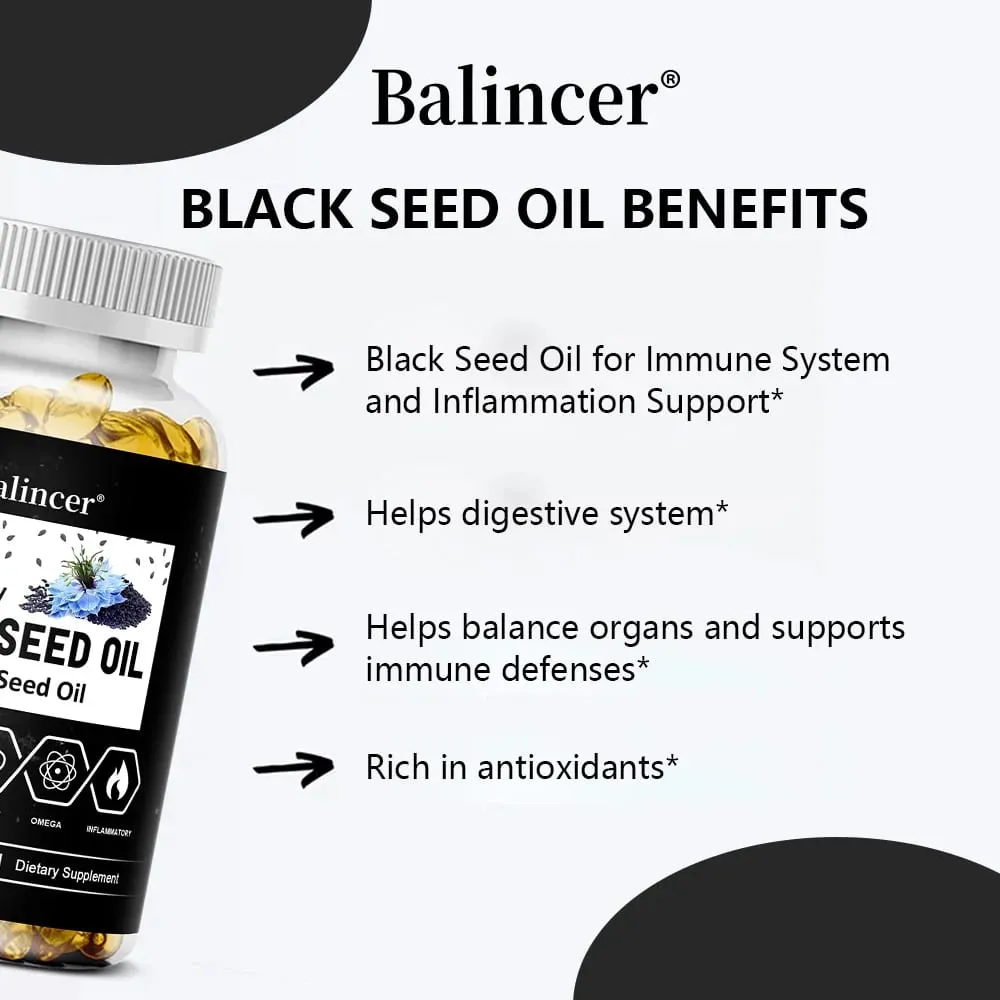 Black Seed Oil Capsules Supports Overall Health | Boosts Immune System Improves Digestion Antioxidant Non-GMO Gluten-Free