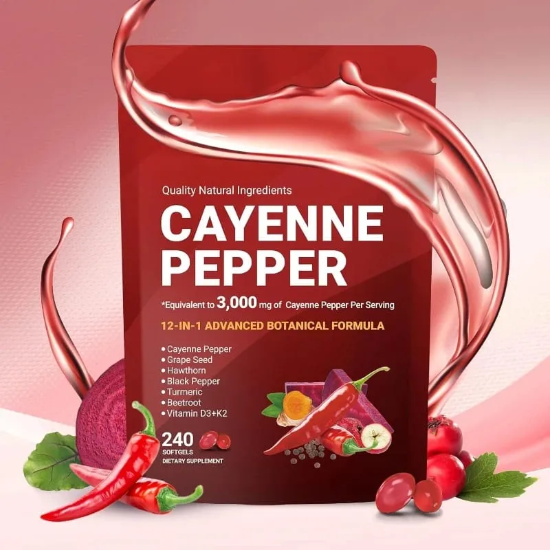 Tobolky z kajenského pepře s kurkumou z hroznových semínek, červené řepy, vitamíny D3 K2 E, bylinný doplněk
