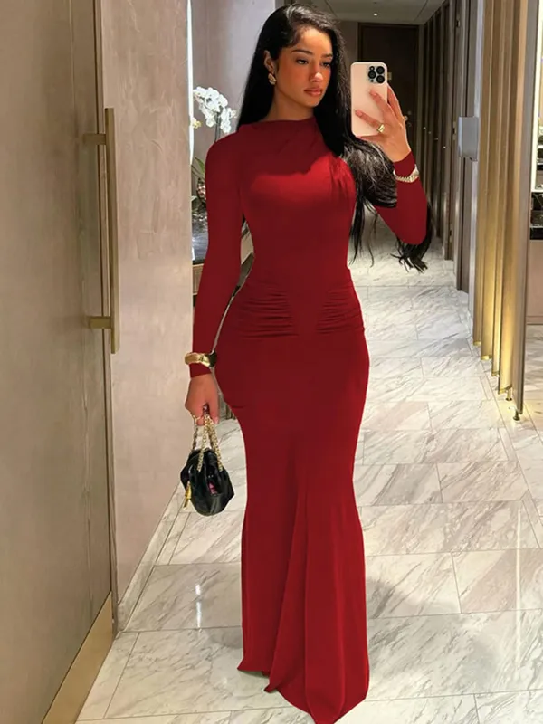 Hugcitar ฤดูใบไม้ร่วงแขนยาว Draped เซ็กซี่ Bodycon Maxi ชุดราตรีผู้หญิงแฟชั่น Y2K ชุดชุดราตรีเทศกาลคลับ — image 8