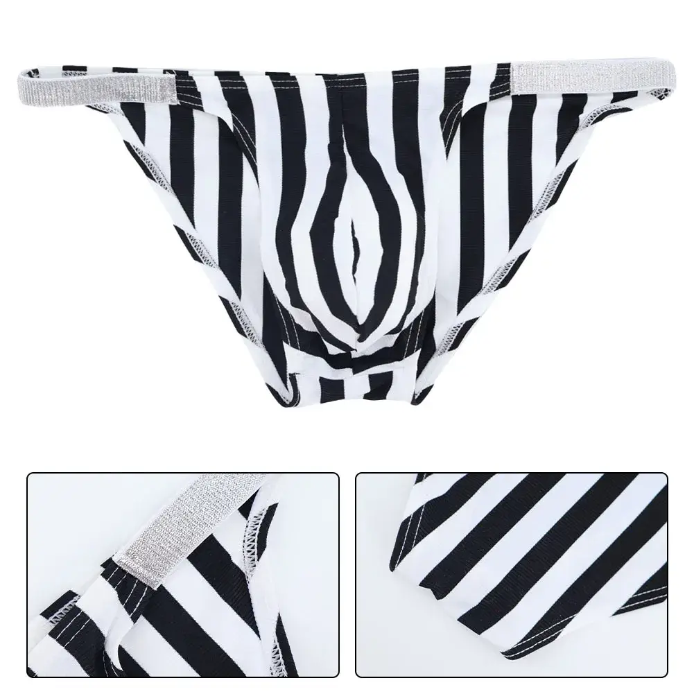 Comfortabele heren lingerie slips bikini zwart wit gestreept ondergoed sport casual man tanga slipje jockstrap zakje — image 6