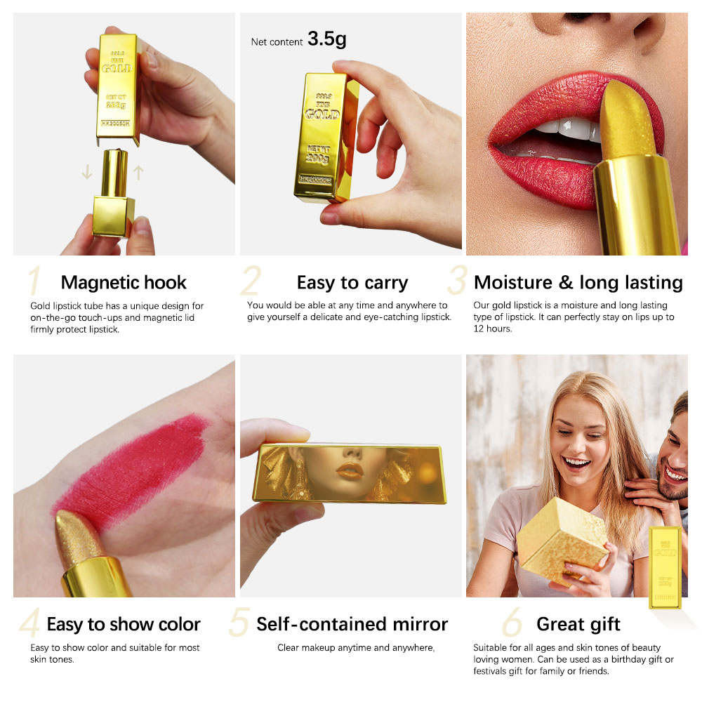 Hallowmas High-pigmented Gold Lipstick Shiny Metallic Matte Velvet Waterproof Long Lasting Sexy Gold Lip Gloss Women Lip Makeup — image 5