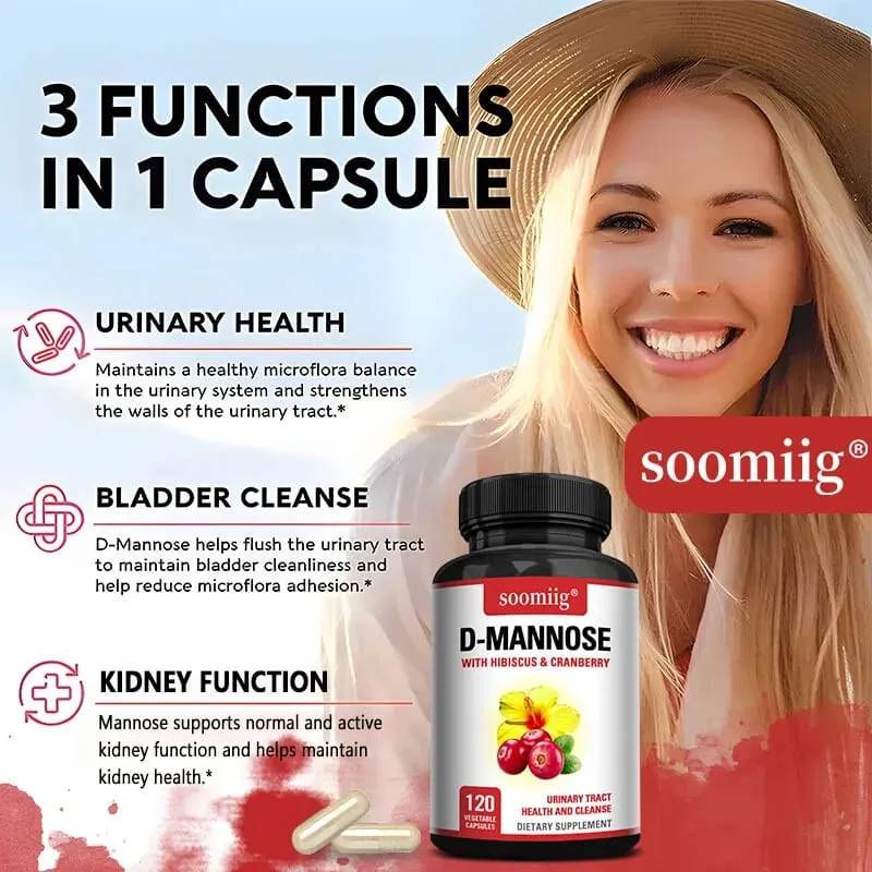 D-Mannose with Hibiscus & Cranbrry Supplement Support Urinary Tract Bladder Health and Reduce Urinary Tract Infections Non-GMO
