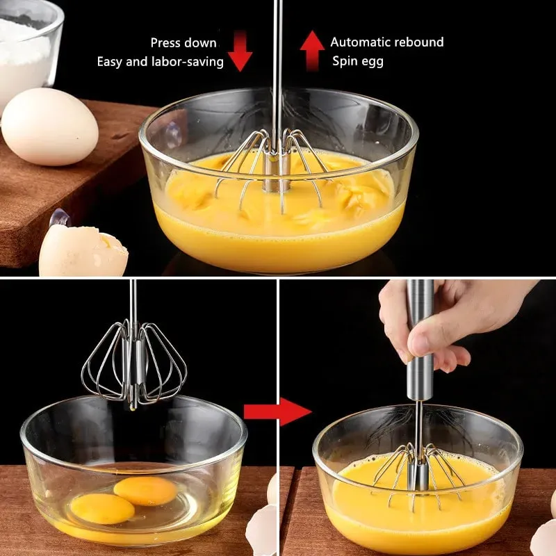 Household Semi-Automatic Rotating Egg Beater Stainless Steel Turning Cream Utensils Whisk Manual Mixer Kitchen Egg Tool — image 5
