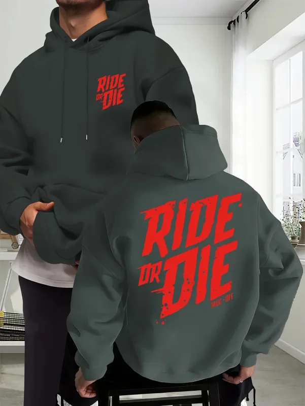 Biker-huvtröja herr Ride Or Die Letter Grafiskt ryggtryck Oversized sweatshirt Motorcykel Streetwear Höst Vinter