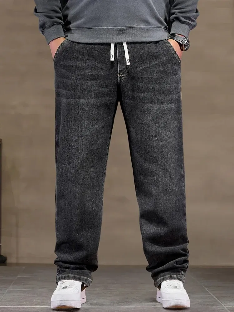 plus size jeans men loose straight autumn man high elasticity father trousers 44 46 48 jeans for men 7XL 6XL 5XL 8XL