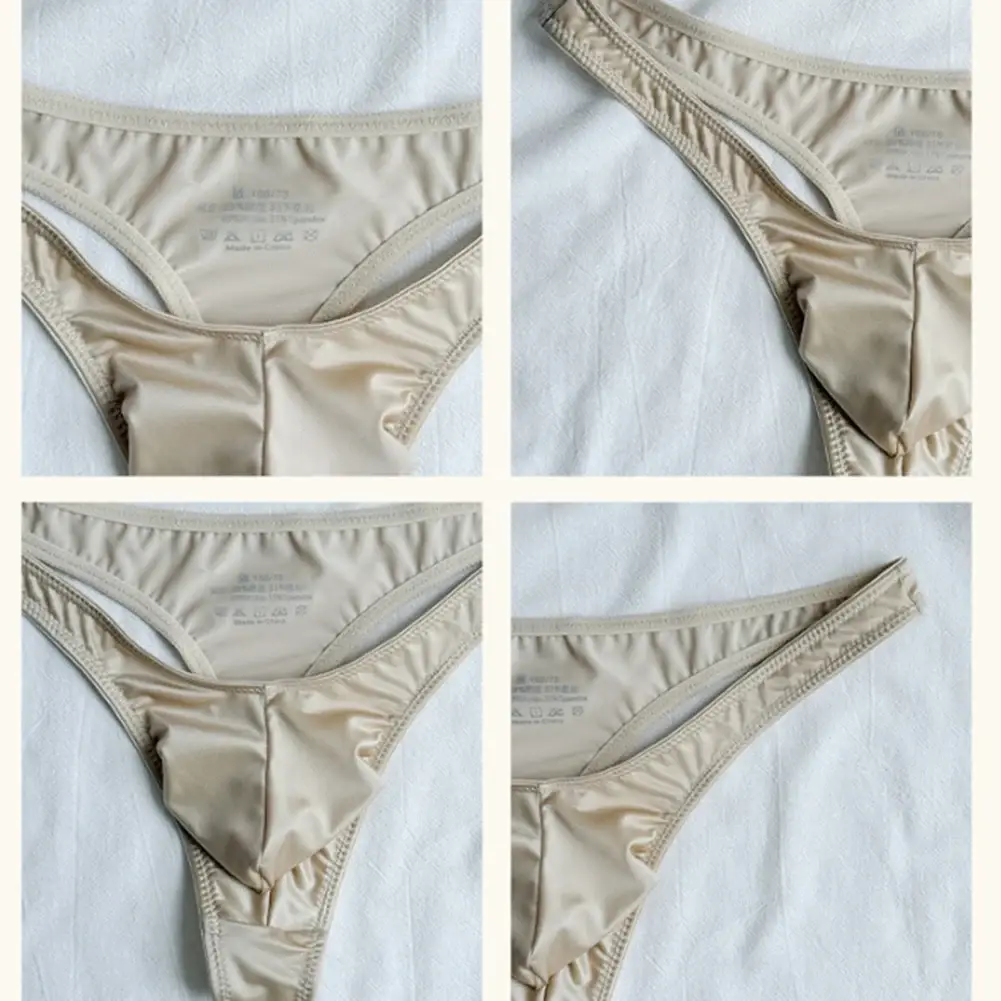 1pc Men Satin-like Glossy Ice Silk G-string Solid Low-Waist Shiny Smooth Thong Bulge Pouch Thong Thin Transparent Underwear — image 12