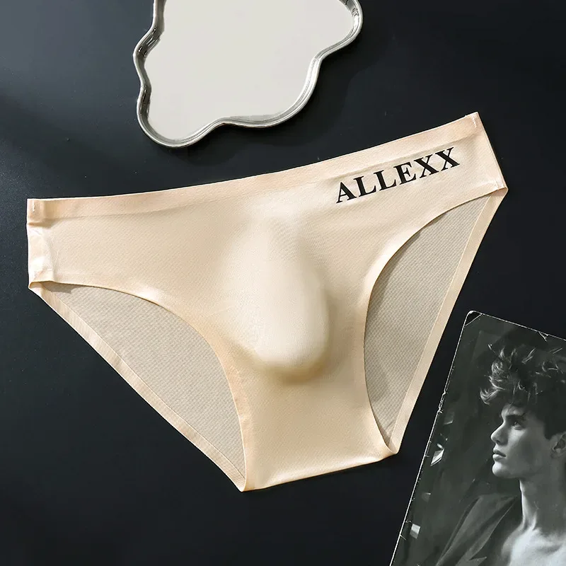 Sømløse issilketrusser til mænd Sissy Convex Pouch-trusser Ultratynde gennemsigtigt lingeriunderbukser Elastisk lavtaljeundertøj