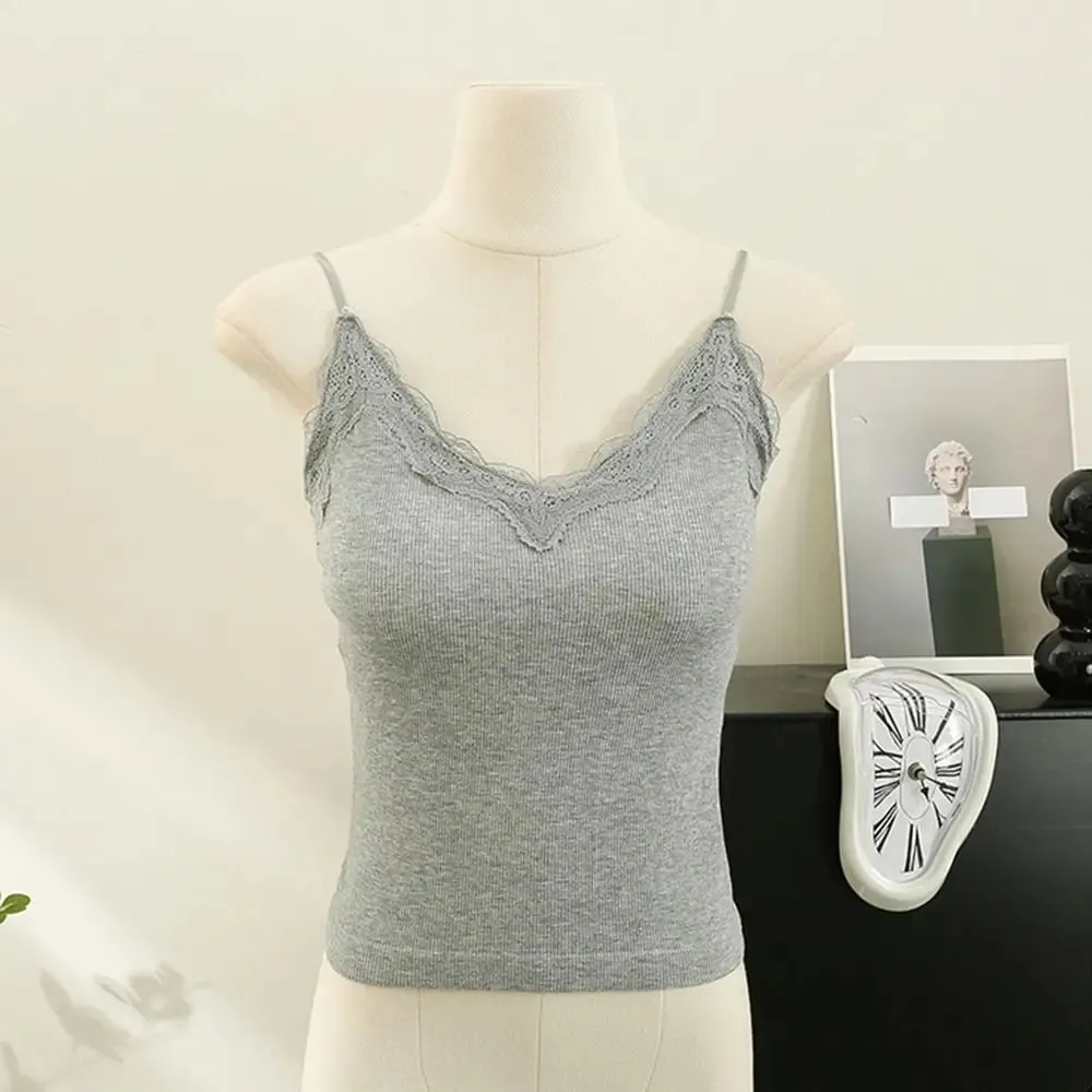 Comfort Breathable Lace Camisole Strap Bra Solid Color Crop Top Sexy Style Wire-Free Summer Top — image 11