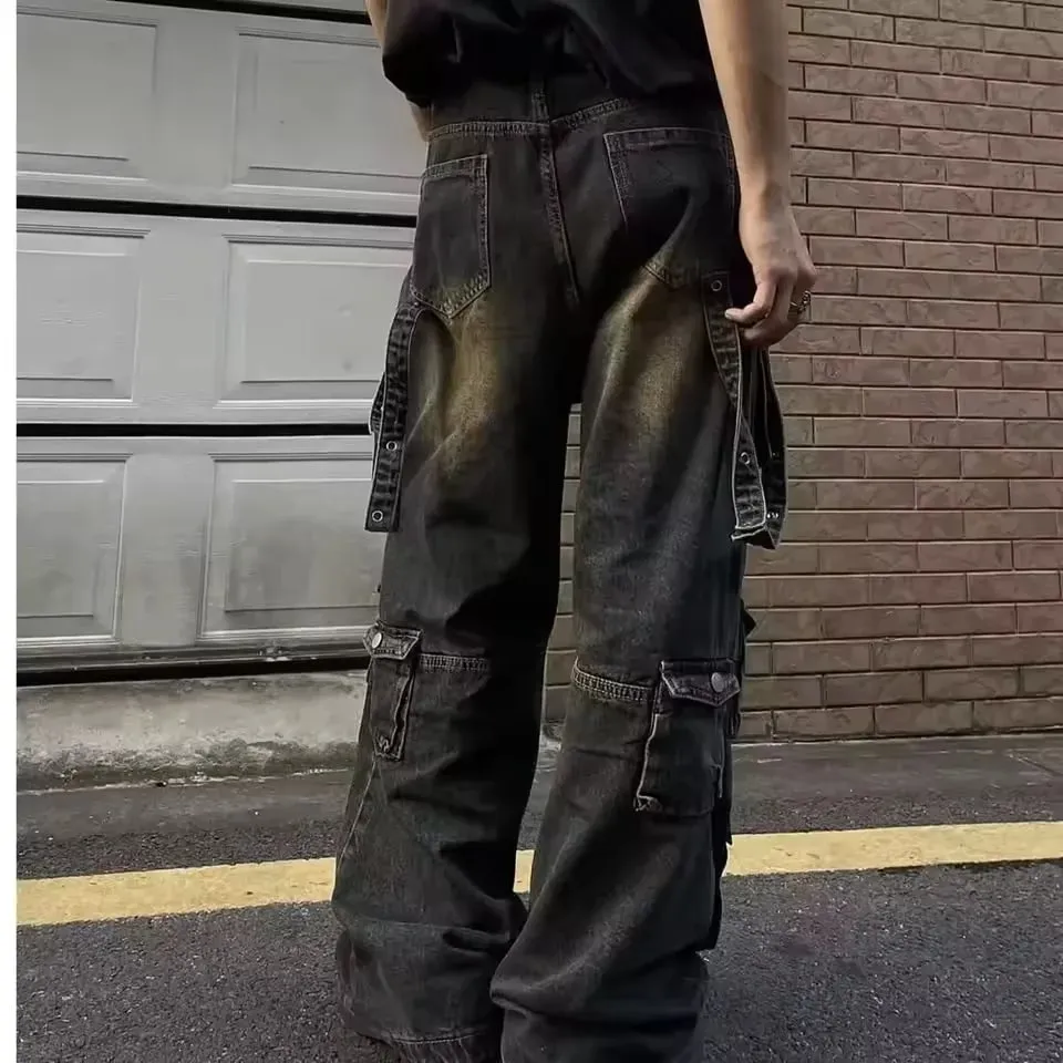 Autumn Y2K High Street Jeans Mens Multi-Pocket Hiphop Cargo Pants Vintage Straight Wide-Leg Denim Trousers Fashion Streetwear — image 4