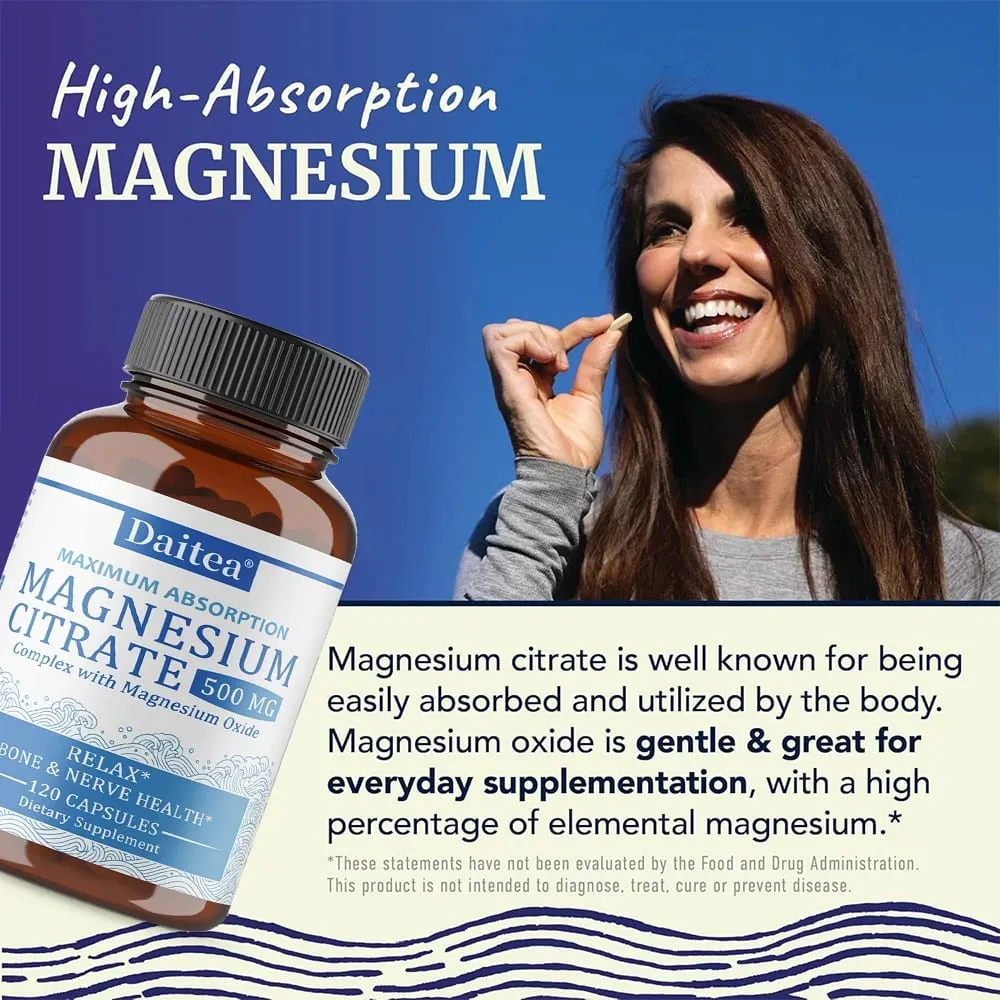 Magnesium Citrate Complex 500 MG for Calm Relaxation & Digestion Health Support - High Absorption Magnesium Supplement