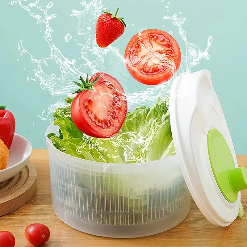 Vegetable Spinner Salad Dryer - Manual Lettuce Centrifuge for Kitchen Fruit & Veggie Washing Basket with Drain Function