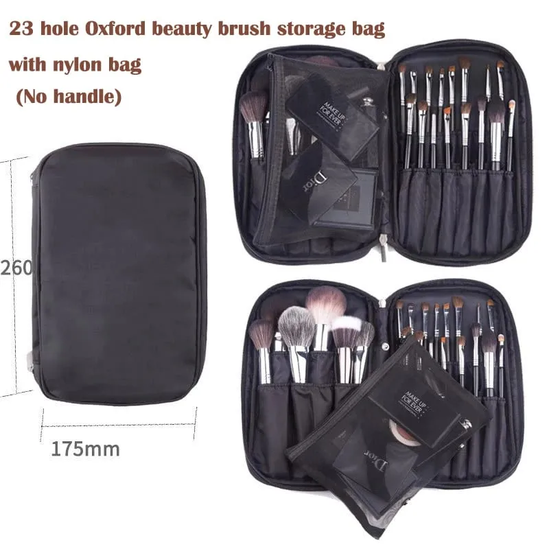 High Quality 14/23/29 Holes PU Cosmetic Makeup Brushes Pouch Portable Black Waterproof Oxford Beauty Brush Bag Organizer — image 10