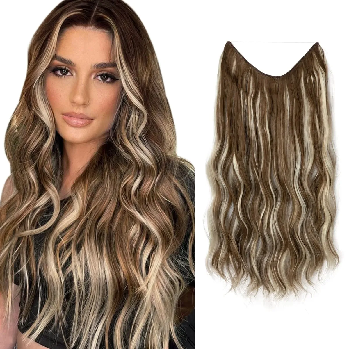 Synthetic Wave Invisible Wire With Clips Hair Extensions Fish Line Natural Blonde Clip In Hairpiece Fake Hair Piece — image 18