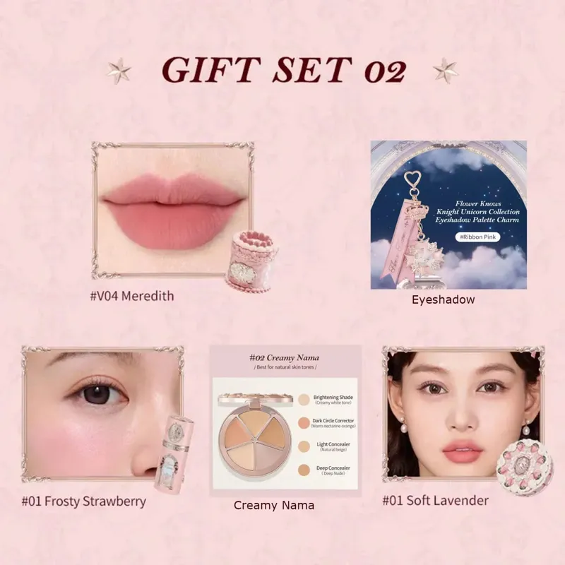 Flower Knows Strawberry Cupid Set trucco professionale per donna Kit completo Confezione regalo Ombretto Crema labbra Blush Set in polvere compatta — image 11