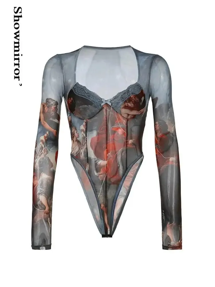Sexy Gothic Printed Bodysuits Female Summer Clothings Y2K Bodysuit Tops for Women Fairycore Bodis Mujer Party Clubwear — image 3