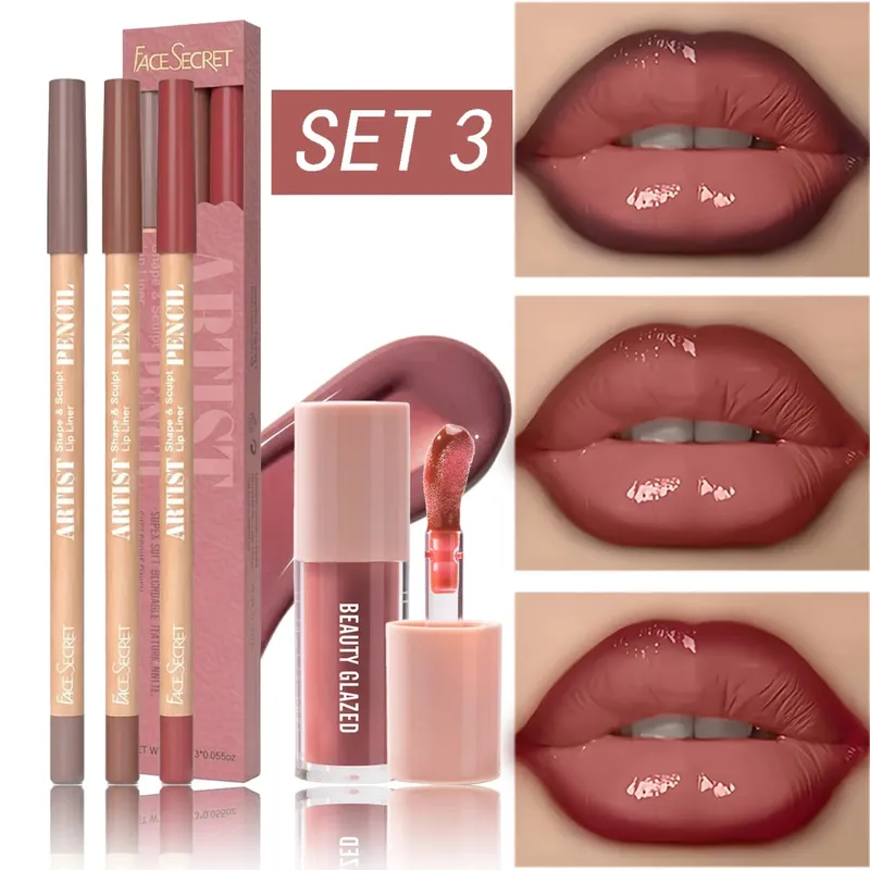 4Pcs Lip Liner & Lip Gloss Set Waterproof Long-lasting Smudge-proof Smooth Daily Lip Makeup Kit — image 9