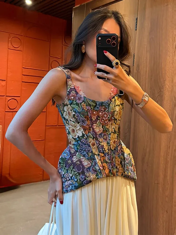 Sexy impressão sling espinha de peixe espartilhos feminino sem costas zíper sem mangas magro topos feminino 2026 verão novo chique festa à noite tanques — image 2