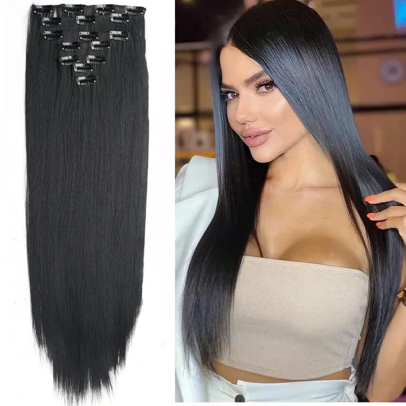 22Inch Long Straight Wavy Hair Extension 7Pcs/Set 16 Clips High Tempreture Synthetic Hairpiece Clip In Hair Extensions — image 7