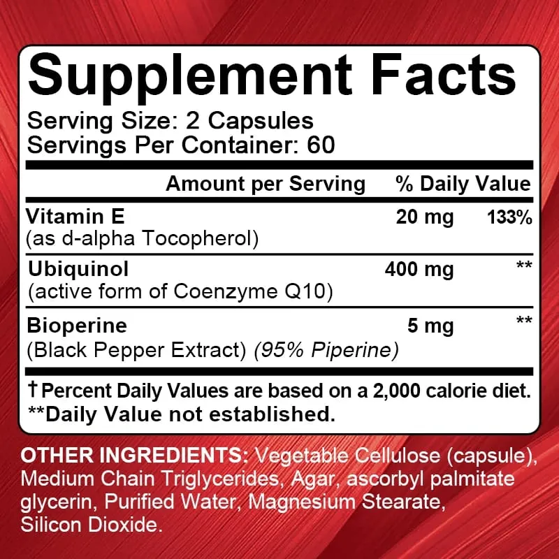 Coenzyme Q10 400 mg Softgel Antioxidant - Excellent absorbency active form for heart immune and skin health — image 6