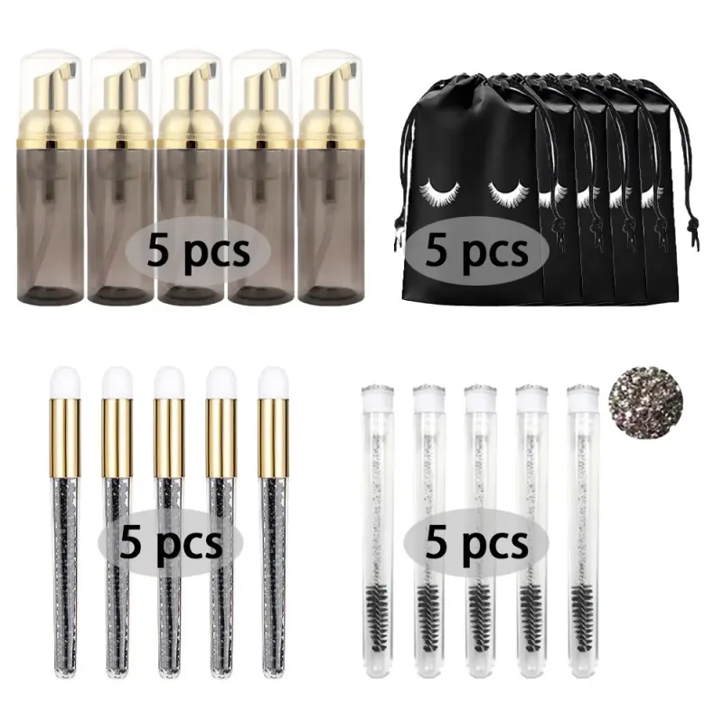 60ml plnitelná prázdná lahvička s plastovou pumpičkou Čisticí sada pro prodloužení řas Dlouhý kartáč na řasy Kulma na řasy Dust Tube EVA úložný sáček Nástroje