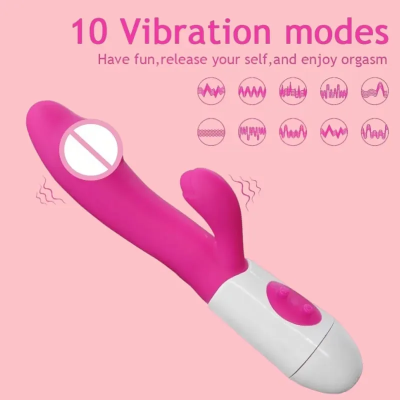 Silikon G-Spot Rabbit Vibrator Dwi Getaran Pengurut Klitoris 10 Kelajuan Mainan Seks Keseronokan Kalis Air Boleh Dicas semula untuk Wanita — image 2