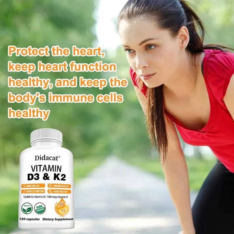 Vitamin D3+K2 Supplement 10000IU Vitamin D3 and K2 (MK-7) Capsules for Bone Heart Muscle Immune Support Non-GMO — image 3