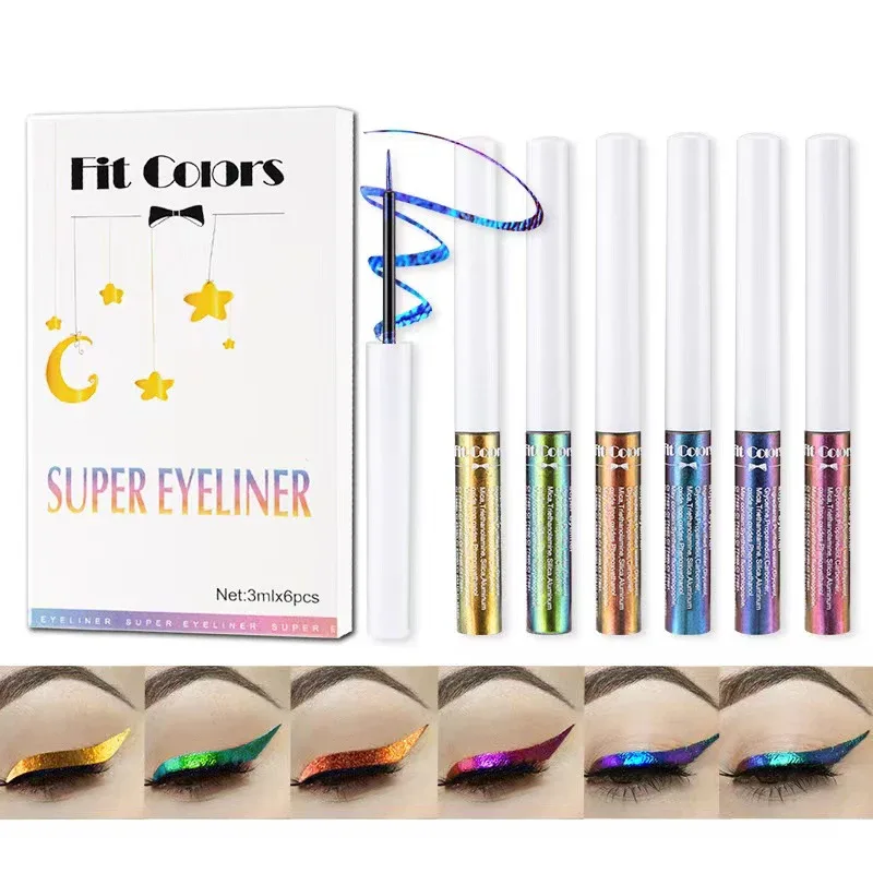 6 Colors Golden Chameleon Liquid Eyeliner Set Waterproof Long Lasting Diamond Glitter Metallic Eye Liner Shiny Makeup Cosmetics