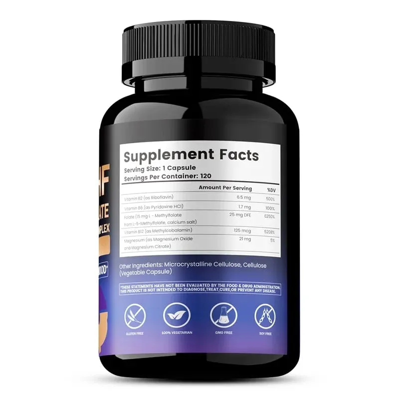 5-MTHF Methylfolate Supplement - Energy Brain and Mood Support Enhances Memory Focus and Clarity Boosts Cognitive Function