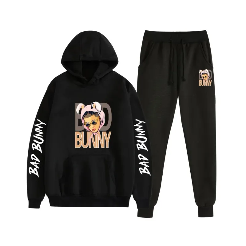 Costume Harajuku confortable imprimé mauvais lapin, sweat-shirt et pantalon de survêtement pour femmes, sweat à capuche + pantalon, ensemble 2 pièces pour garçons/filles — image 53