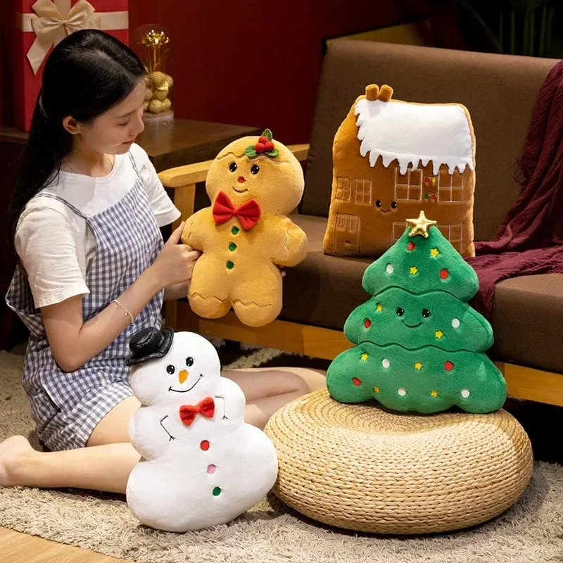 1PC happy Christmas Ginger Bread Snowman Plushie Plush Pillow Stuffed Cabin House Xmas Tree Party Decor Doll — image 3