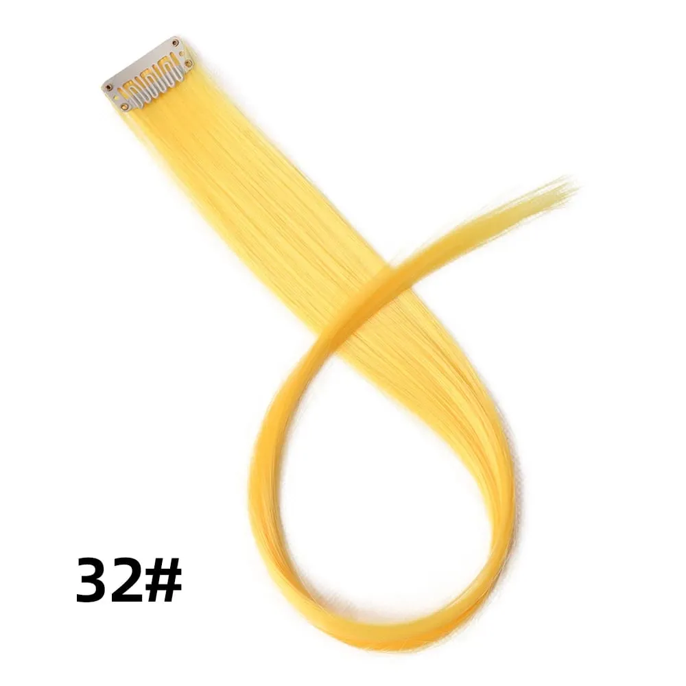 Straight Colored Hair Piece Hair Extensions Clip In Highlight Rainbow Hair Pink Blue Purple Synthetic On Clips For Women Girls — image 38
