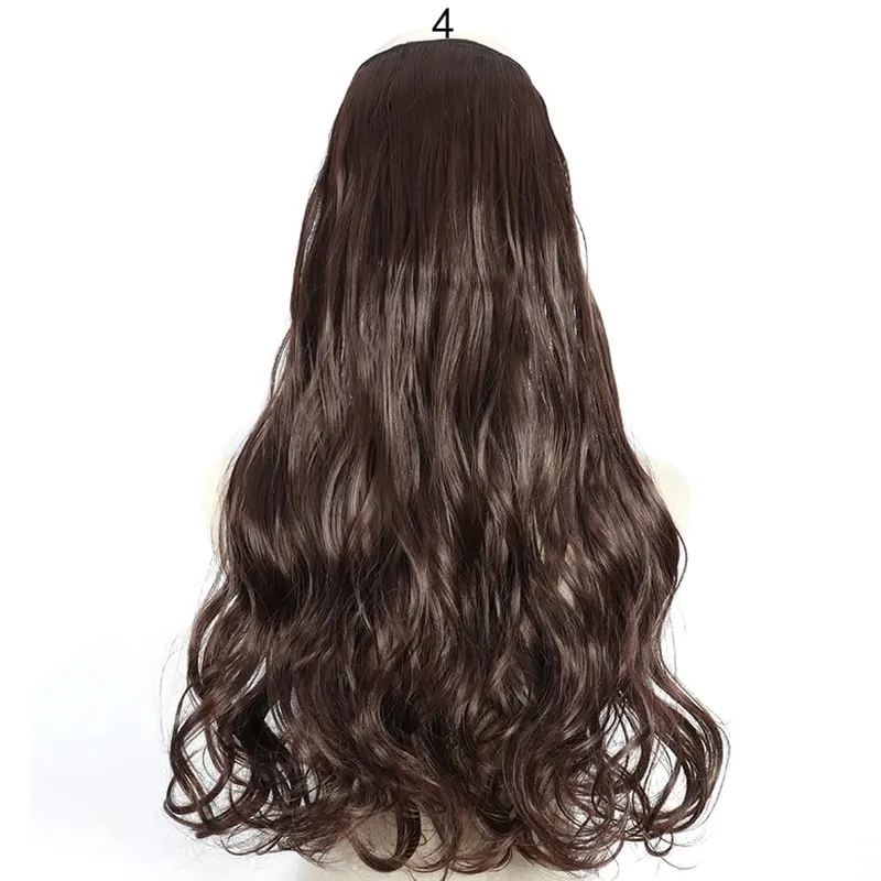 Long No Clips Invisible Wire Hair Extensions 16 22 32" Synthetic Wavy Black Brown One Piece Hairpiece Hair Extension