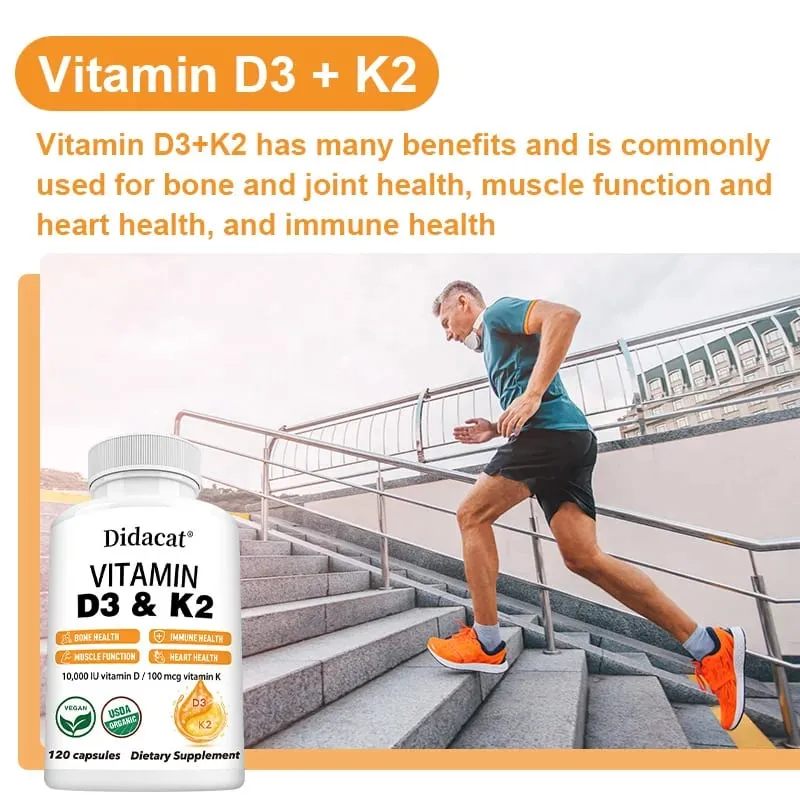 Vitamin D3+K2 Supplement 10000IU Vitamin D3 and K2 (MK-7) Capsules for Bone Heart Muscle Immune Support Non-GMO — image 4