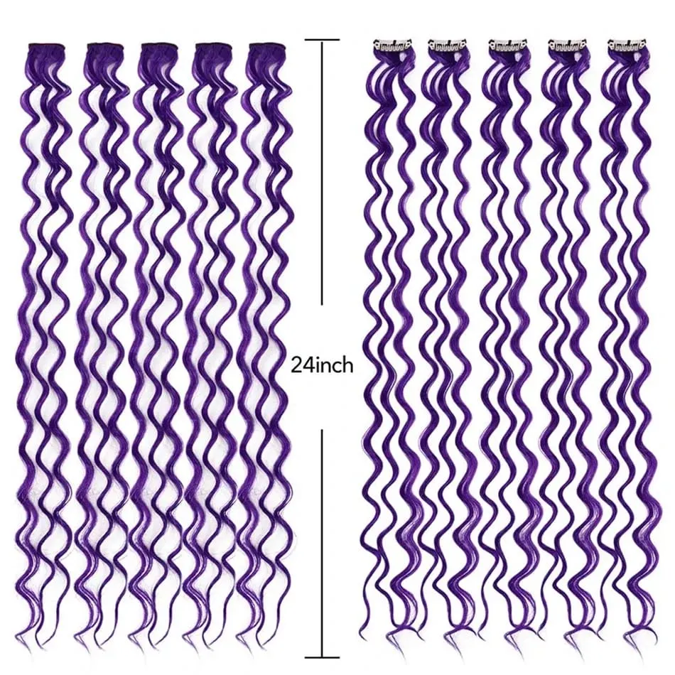 24Inch Deep Wave Hairpiece Synthetic Hair Extensions 10 Pcs/Set Clip In Hair Extension Multiple Pure Color Clip In One Piece