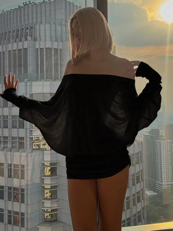 Dulzura Off Shoulder Long Sleeves Ruched Patchwork Mini Dress Women’S Sexy Elegant Casual Outfit Party Clubwear Spring Summer — image 8