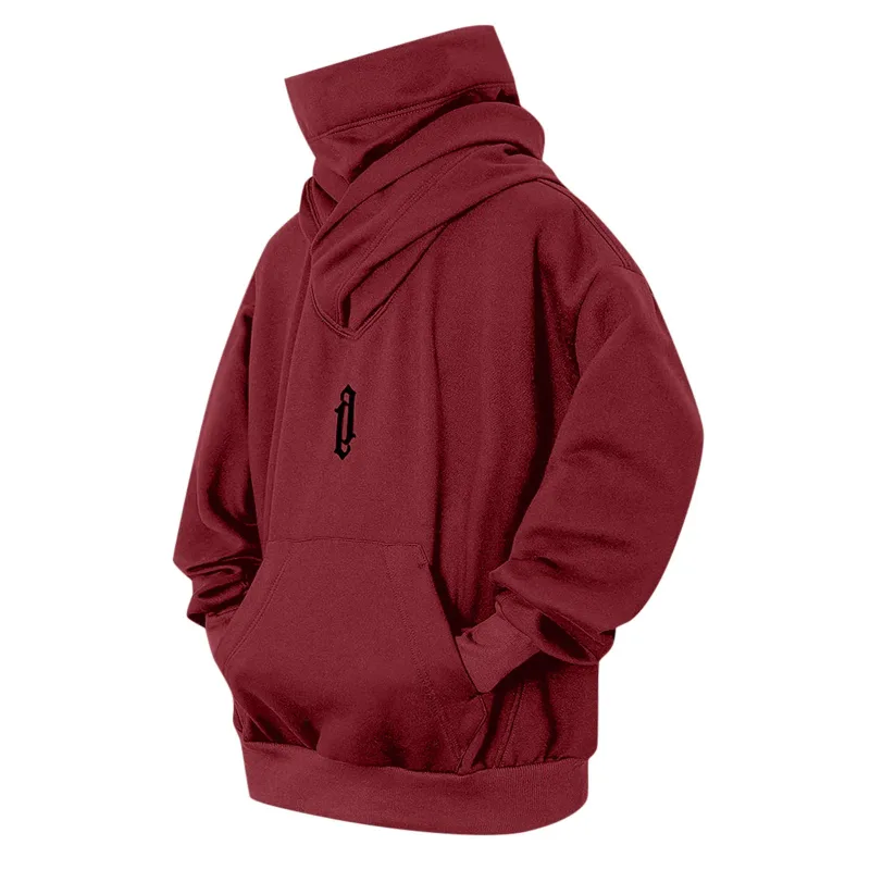 Felpa a collo alto con ricamo Felpa oversize Y2K Uomo Donna Felpa con cappuccio Ninja giapponese Autunno Hip Hop Tasca in pile Streetwear