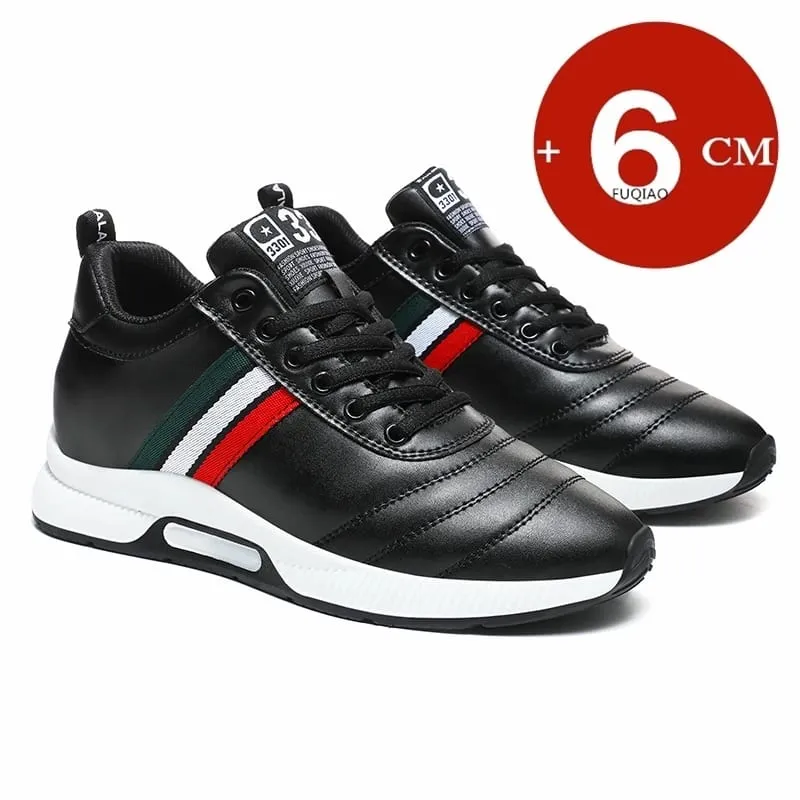 Men Leather Elevator Shoes Chunky Casual Sneakers Height Increase Insoles 6CM Heightening Shoes Tall Lift Sports Shoes