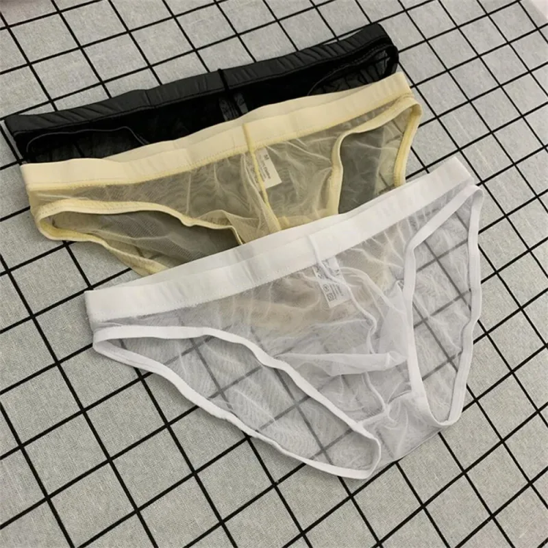 Ultra-thin Sexy Mesh Fully Transparent Men Briefs Panties See Through Underwear Quick Dry Male Underpants Plus Size — image 11