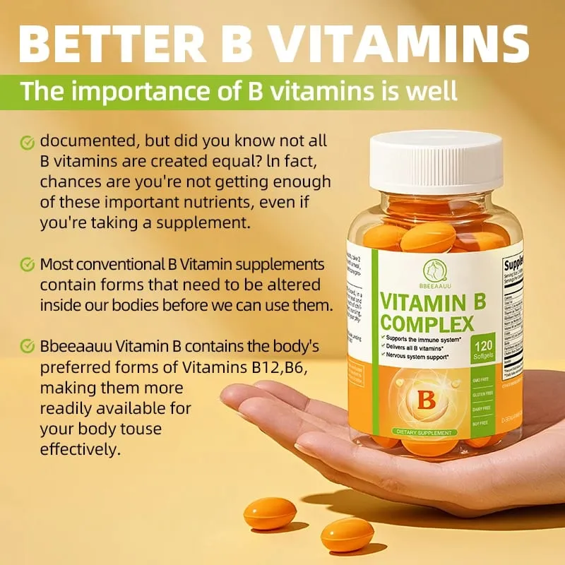 Super B Vitamin B Complex Capsules (Vitamin B1 B2 B3 B5 B6 B12 Folic Acid Biotin COQ10) Contain all B Vitamins
