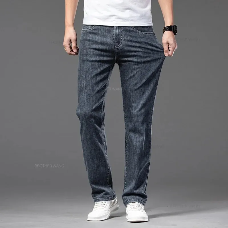 2026 Summer New Men's Thin Jeans Elastic Waist Loose Straight Comfortable Casual Denim Pants Brand Trousers Plus Size 42 44 46 — image 4